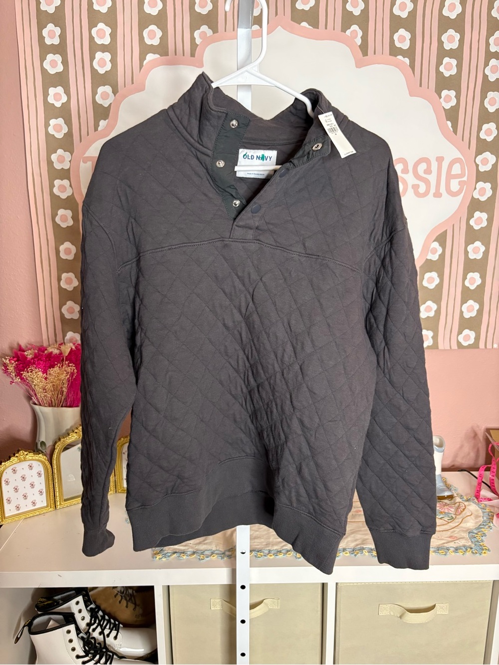 Old Navy Quilted Pullover Sweatshirt - Charcoal Gray